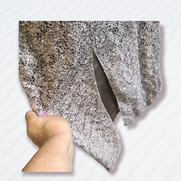 Kay Unger Bisque Lace and Sequin Gown with Front Slit Plus Size 16 - Picture 5 of 5